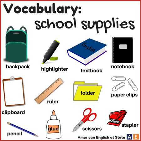school supplies - vocabulary