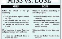 differences between miss and lose (with examples)