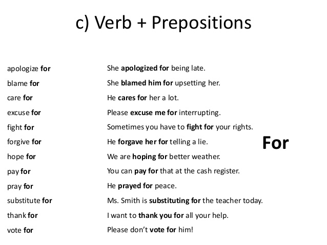 Common Collocations - Verb + Preposition - for
