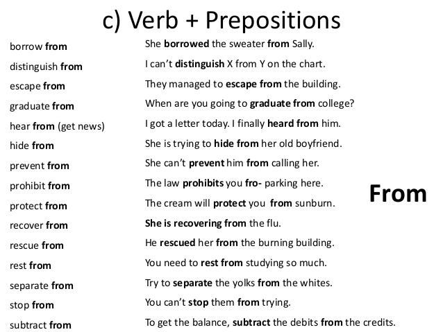 Common Collocations - Verb + Preposition - from
